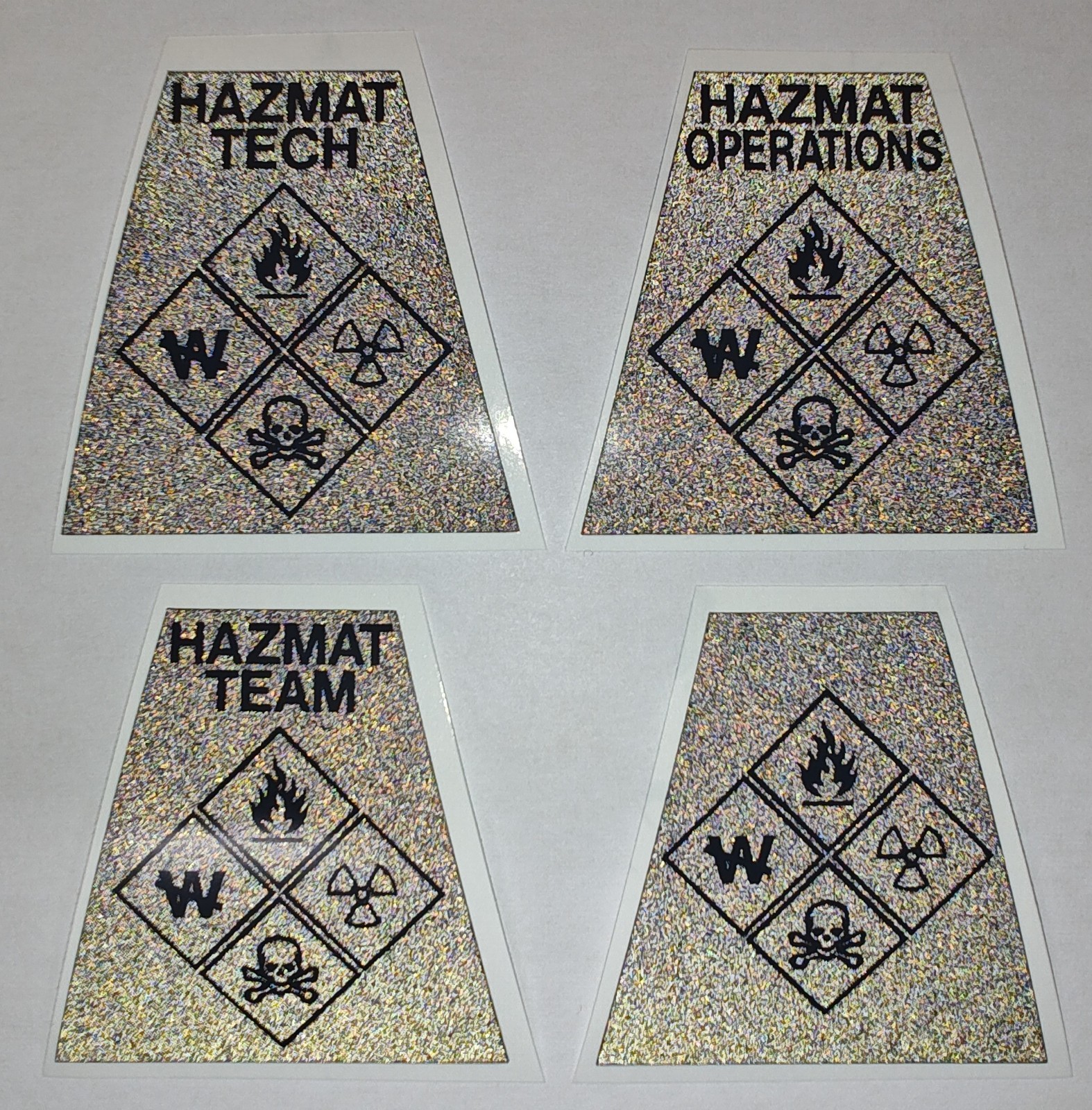 Reflective Black and Dark Grey HAZMAT Tetrahedron Fire Helmet Decal You Pick gallery