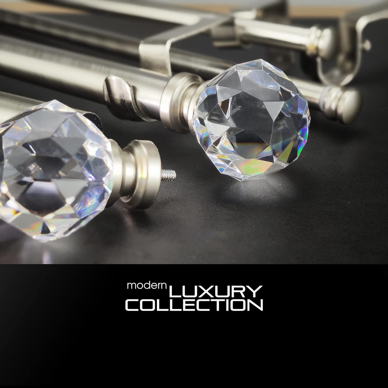 Double Curtain Rod Set:1-1/8 Inch Diameter Luxury Silver Curtain Rods, 72-144 In gallery
