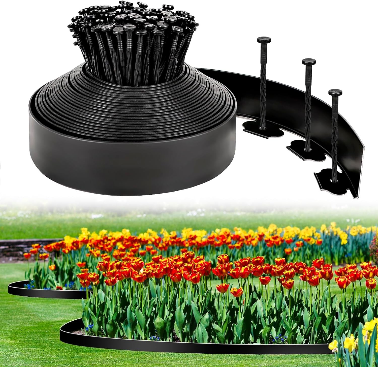 3 Inch x 50 FT Plastic Garden Landscape Edging Border Roll With 75 PCS Spikes gallery