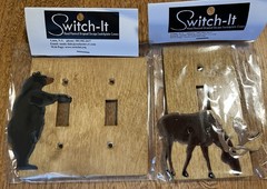 NEW 2 Rustic MOOSE & Bear Wood Switch plates With Screws Hand Painted Varnished