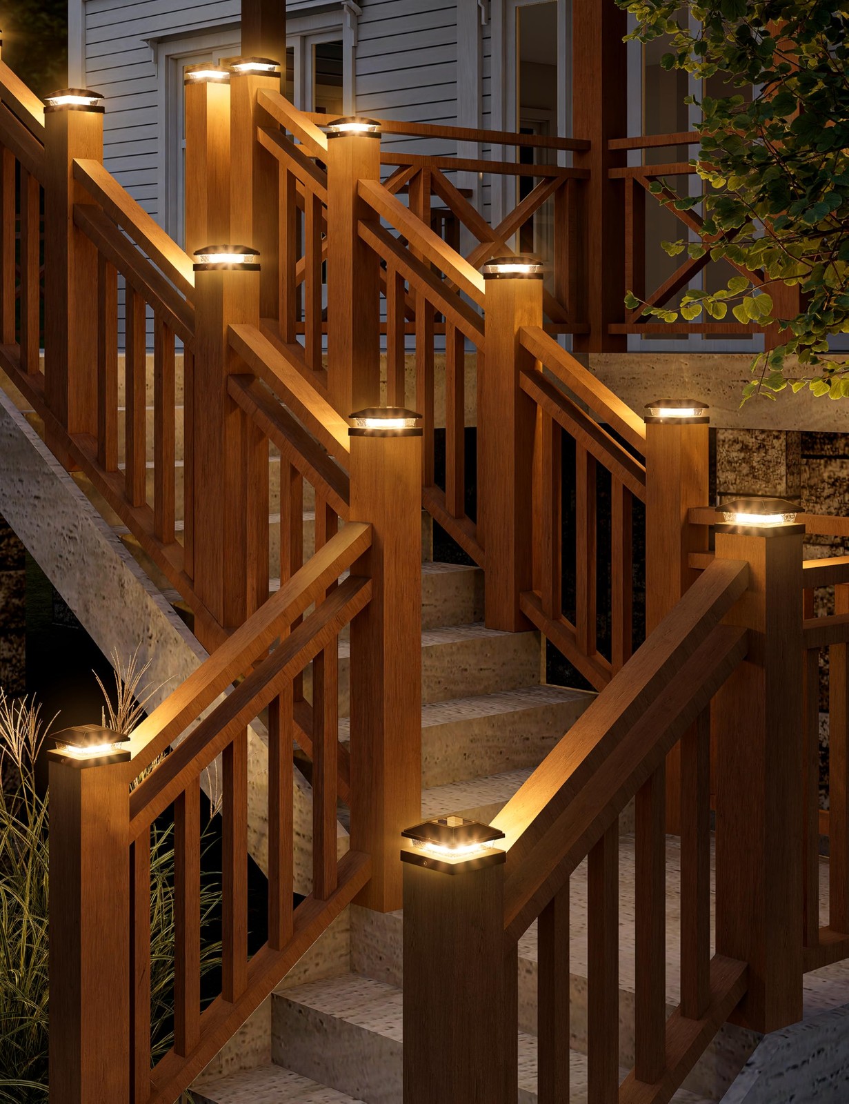 Solar Fence Post Cap Lights 12 Pack 4x4 Waterproof Warm White Black VOLISUN Deck gallery