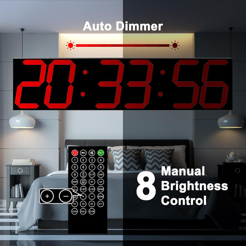 Digital Wall Clock, Oversize Led Digital Clock Large Display with Auto Dimmer, H gallery