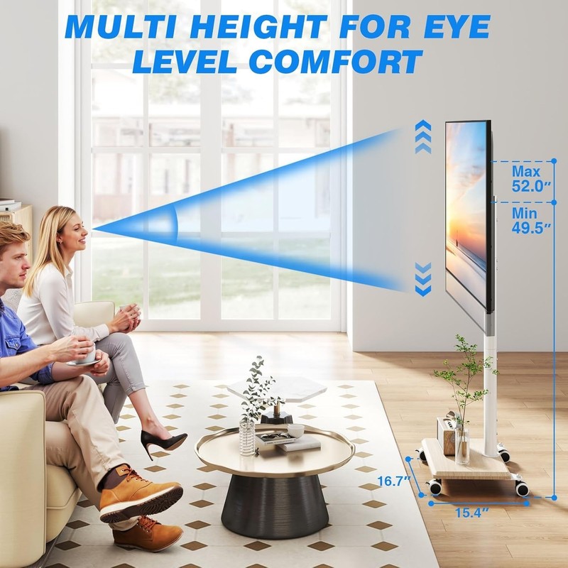 Compact Height Adjustable TV Stand for 32-60 Inch TVs White Rolling Cart gallery