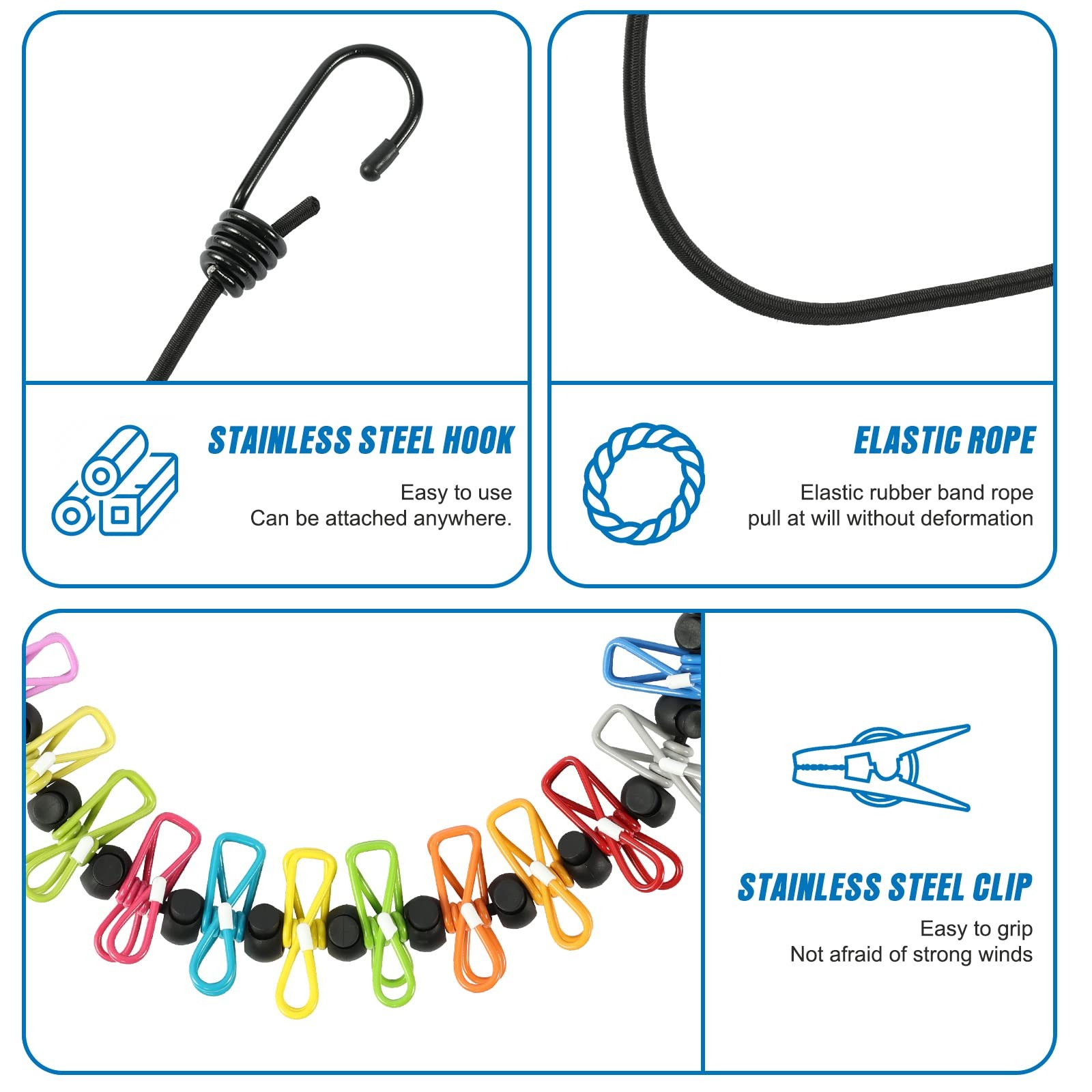 Retractable Portable Clothesline for Travel，Clothing line with 12 Clothes Cl... gallery