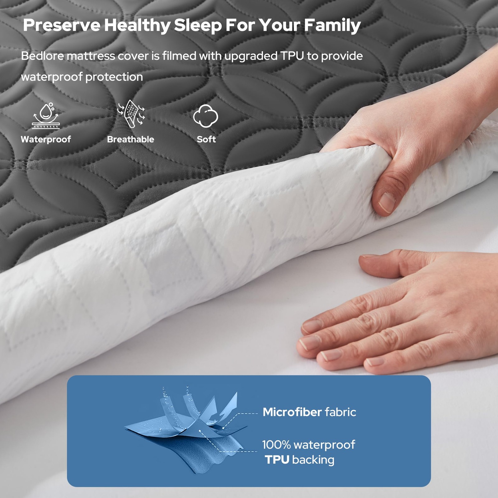 BEDLORE Waterproof Mattress Protector, Full Size Pad Full, 1 Gray gallery