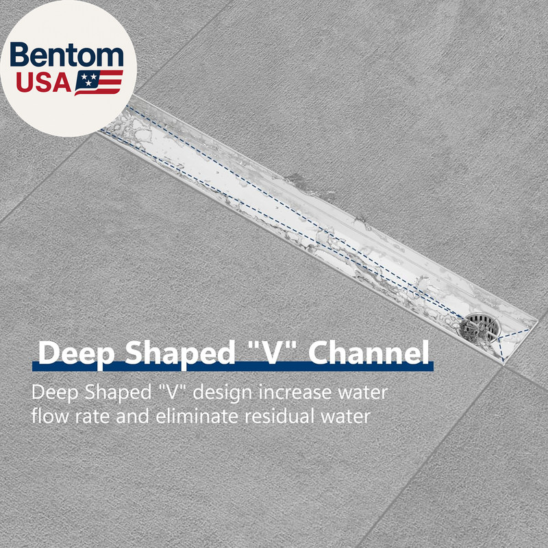 24-Inch Offset Side Outlet Linear Shower Drain with Quadrato Pattern Grate Cover gallery
