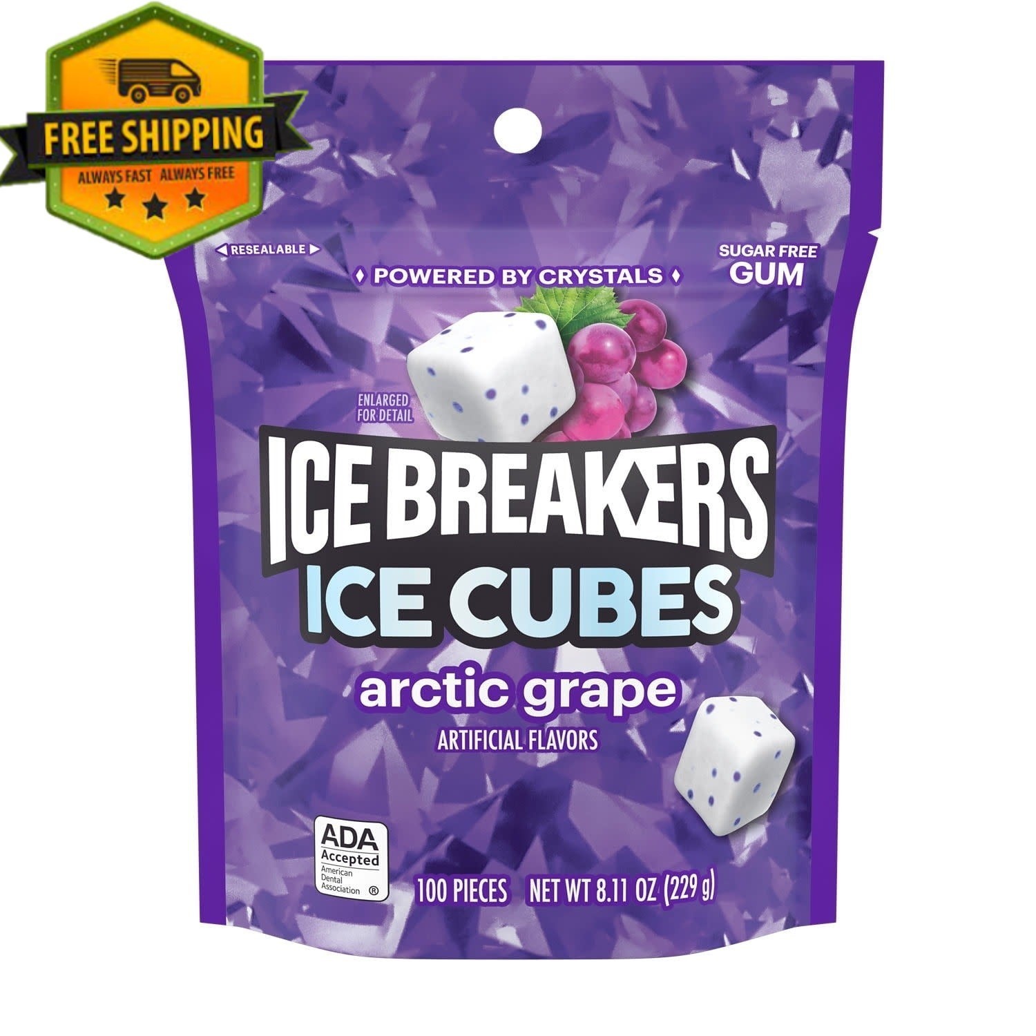 Ice Breakers Ice Cubes Arctic Grape Sugar Free Gum 100pcs 8.11oz Pouch gallery