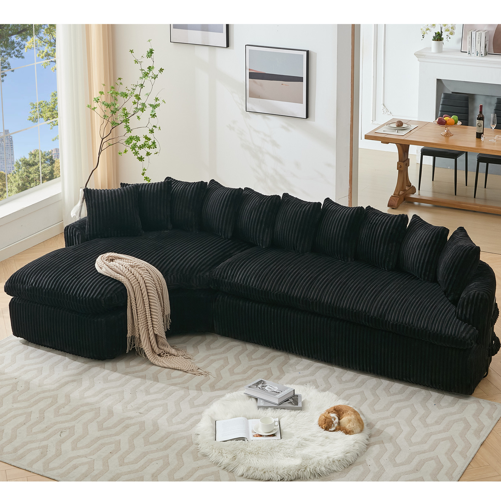 127'' Large Sectional Sofa L-Shape Sofa Couch Fabric Left Sofa w/Back Cushion gallery