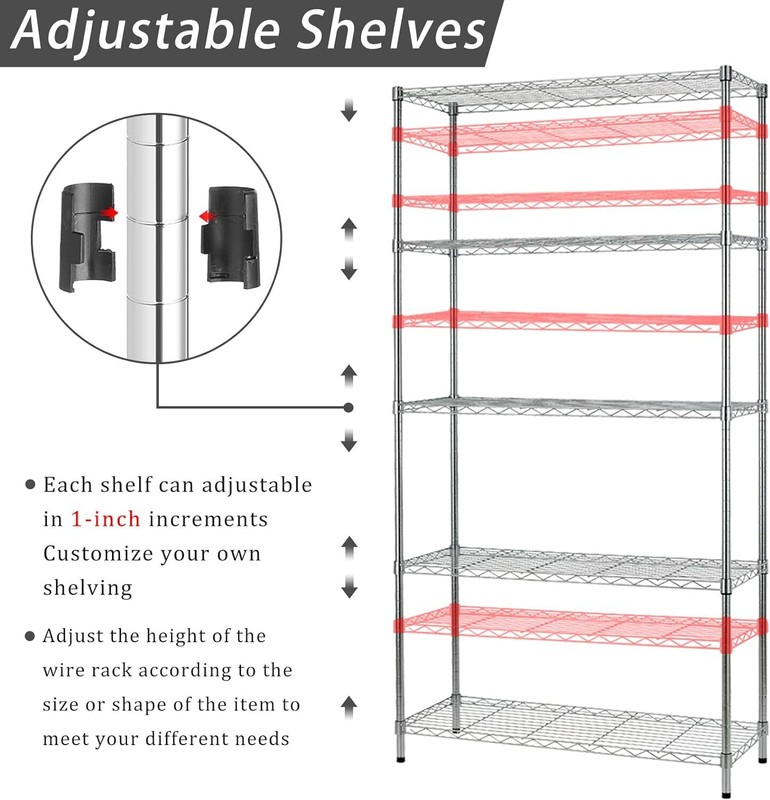 5 Tiers Adjustable Height Wire Shelving Unit 1250 LBS Capacity Metal Shelf Rack gallery