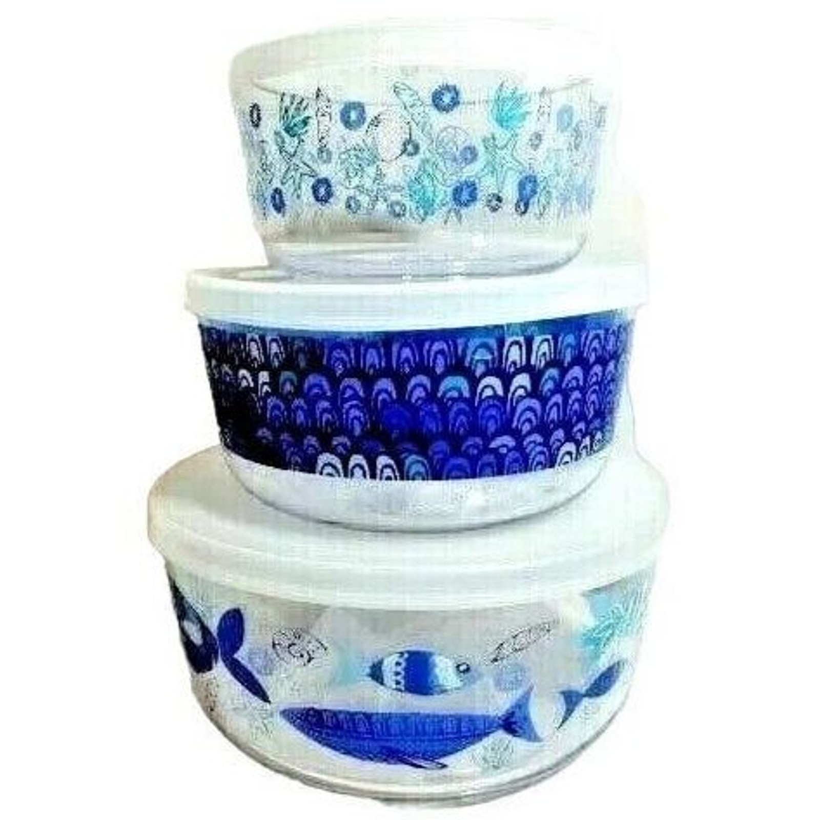 Nautical Fish Nesting Bowls 3-pc Clear Acrylic Plastic Lids BPA Free Gift NEW gallery