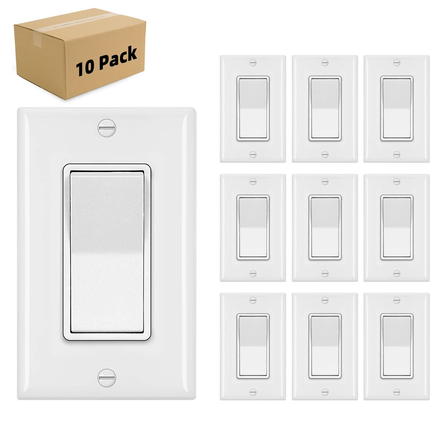 10Pack Decorator Paddle Rocker Light Switch Residential Grade,15A 120V/277V gallery