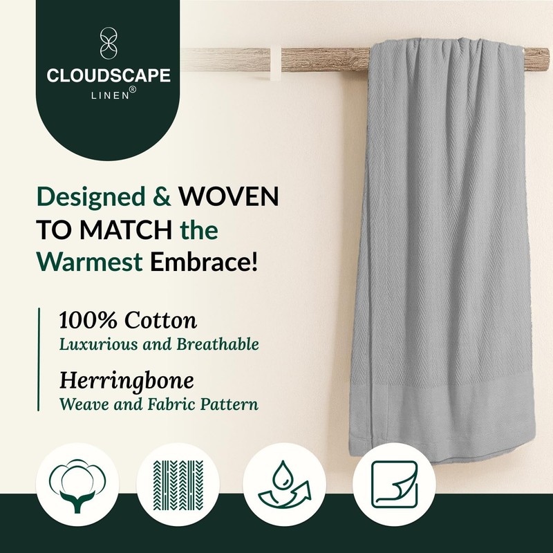 CLOUDSCAPE Cotton Throw Blanket for Couch - 100% Cotton Gauze Herringbone Wea... gallery