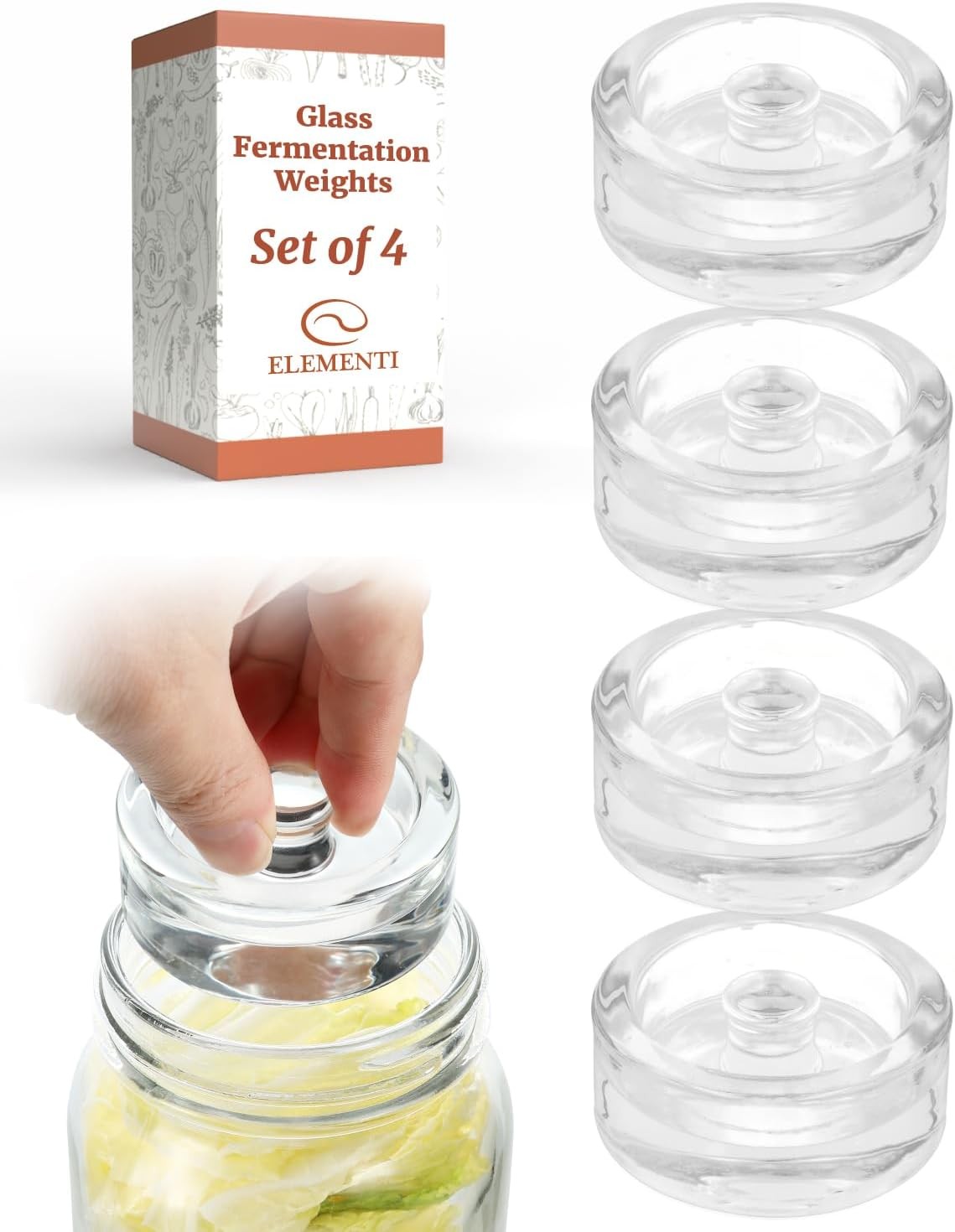 Elementi Glass Fermentation Weight Set of 4 - Easy Grip Fermenting Weights,... gallery