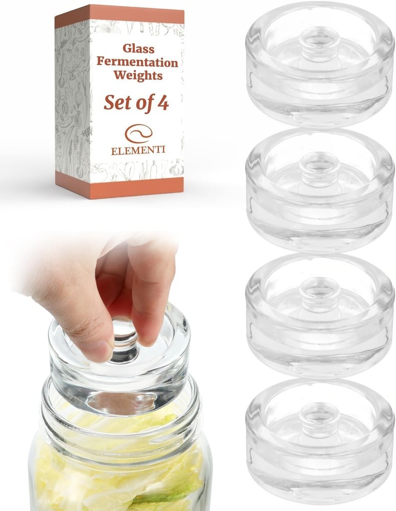 Elementi Glass Fermentation Weight Set of 4 - Easy Grip Fermenting Weights,...