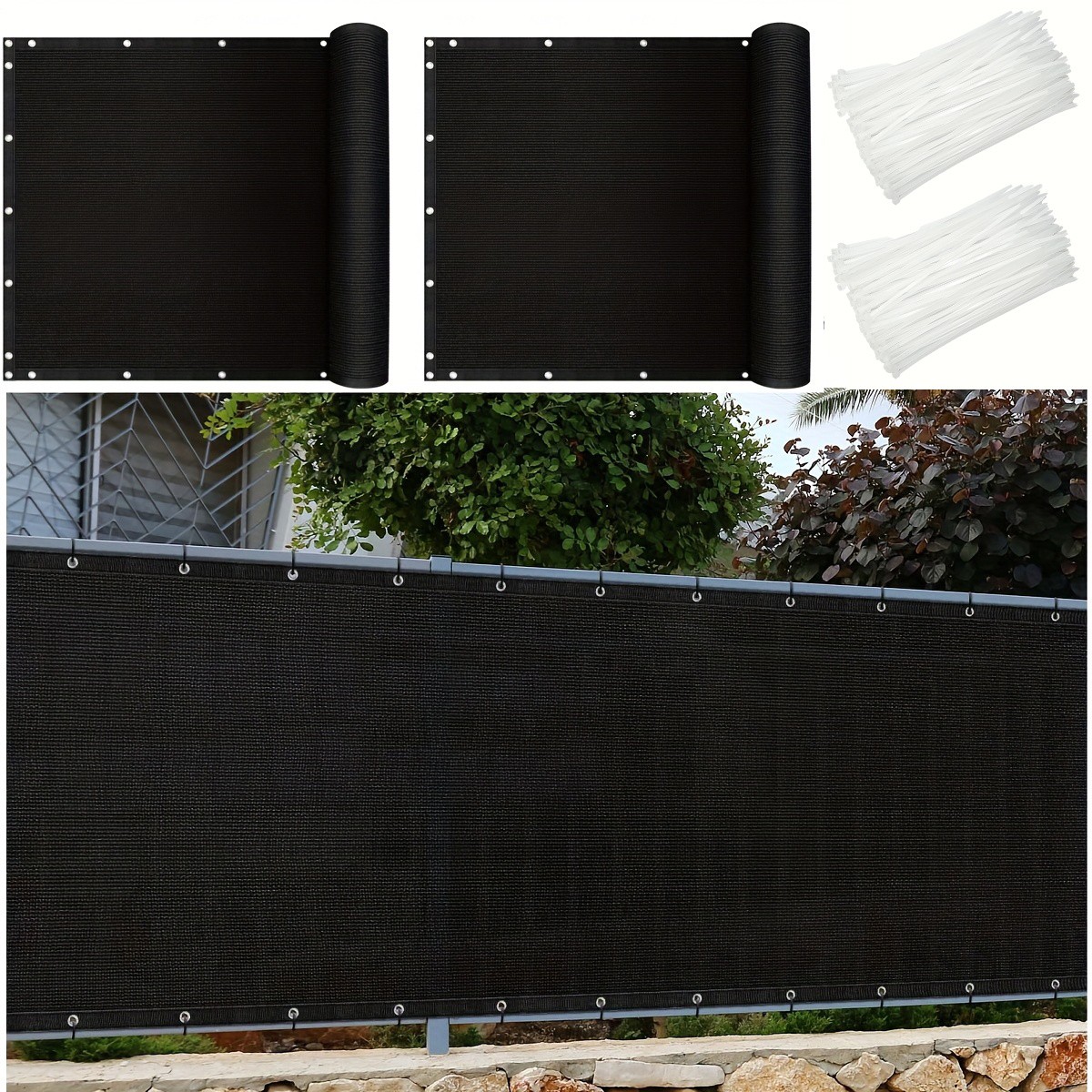 6X100Ft Outdoor Privacy Fence Screen with Cable Ties Black Mesh Panel for Patio gallery