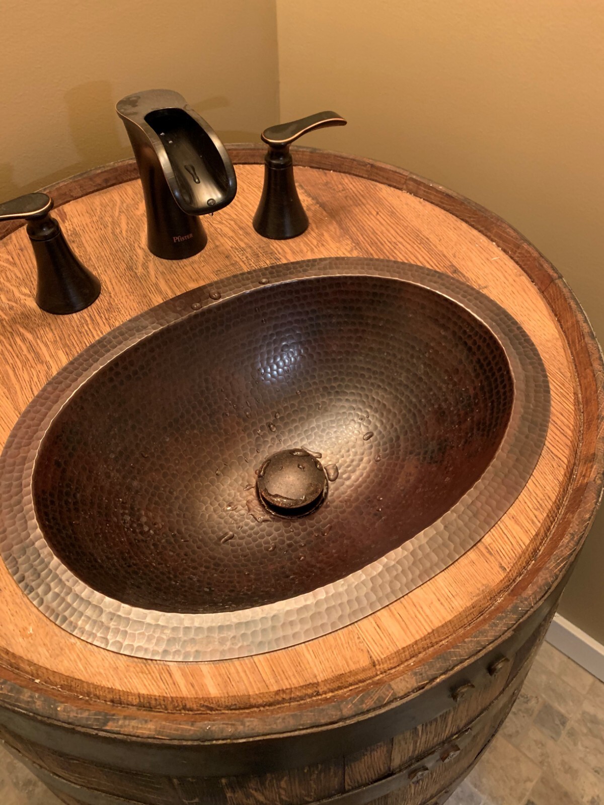 16" Oval Rustic Copper Bathroom Sink with Pop Up Drain Perfect for Small Spaces gallery