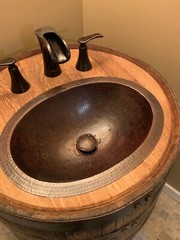 16″ Oval Rustic Copper Bathroom Sink with Pop Up Drain Perfect for Small Spaces