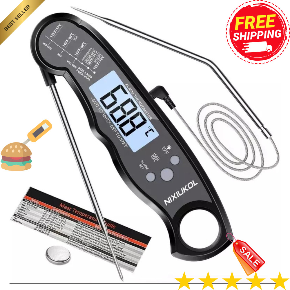 Instant Read Digital Meat Thermometer Fast for Kitchen Food Cooking BBQ Grilling
