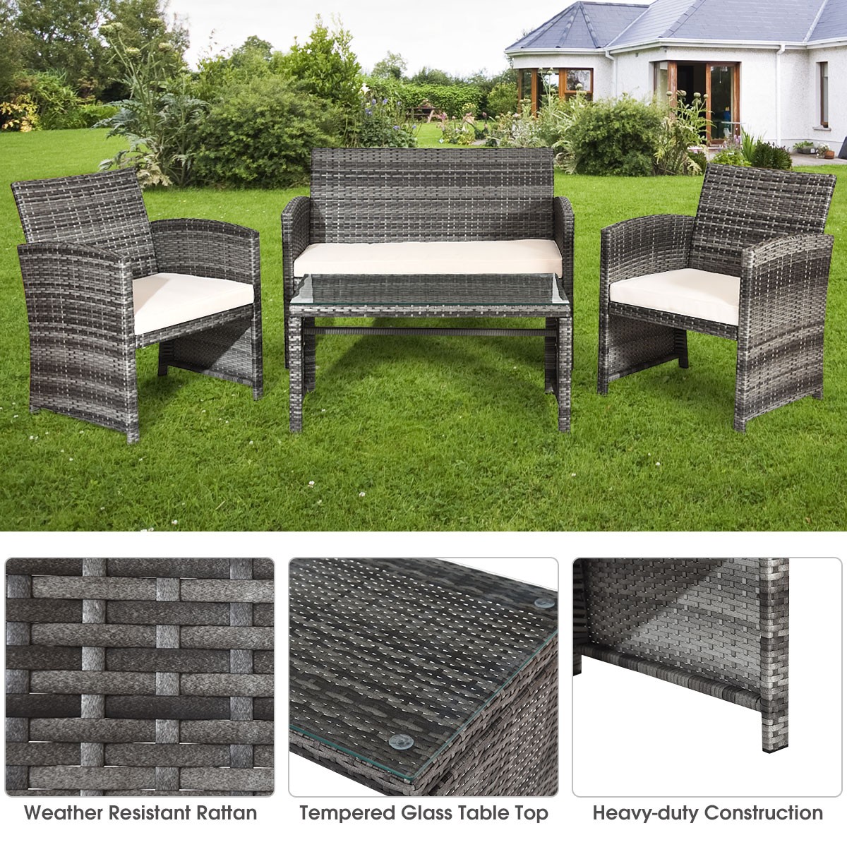 8 PC Outdoor Rattan Sofa Set Patio PE Cushioned Couch Loveseat Wicker Furniture gallery