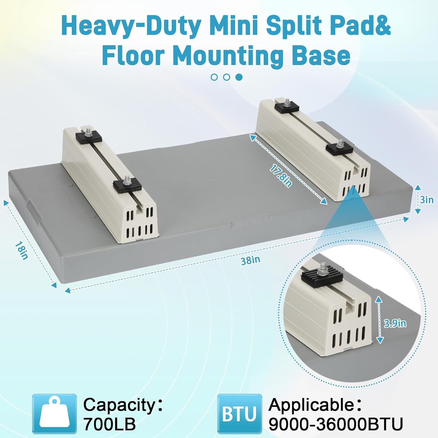Mini Split Pad 38x18x3in Anti Vibration Floor Mount Base Kit gallery