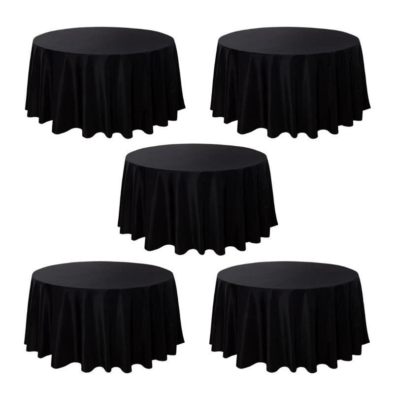 5-Pack Black Round Polyester Tablecloth 190gsm 132" by Chivari