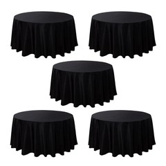 5-Pack Black Round Polyester Tablecloth 190gsm 132″ by Chivari