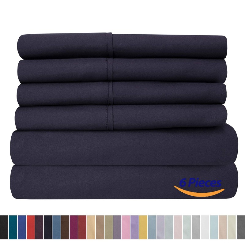 Navy Split King Bed Linen Set With Built In Elastic Straps 6 Piece Luxury Sheets gallery