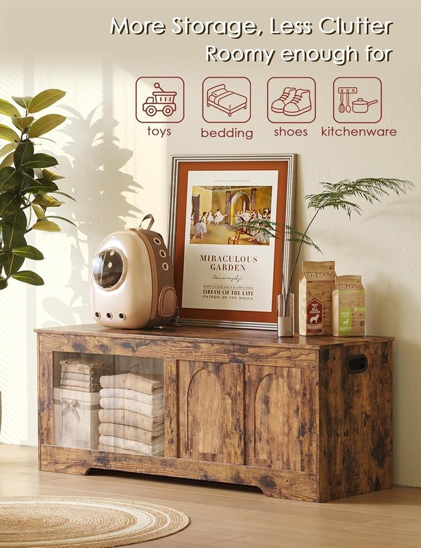 Rustic Brown Wooden Storage Chest with Safety Hinges - Stylish Home Organization gallery
