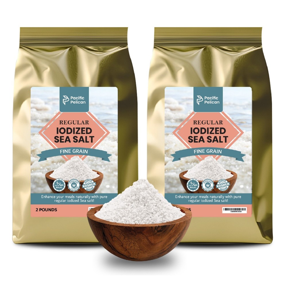 Pacific Pelican Iodized Sea Salt – 2 Pounds – Fine Grain – Pack of 2