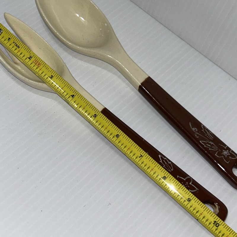 Russel Wright Fork and Spoon Salad Set Woodfield Brown Handle gallery