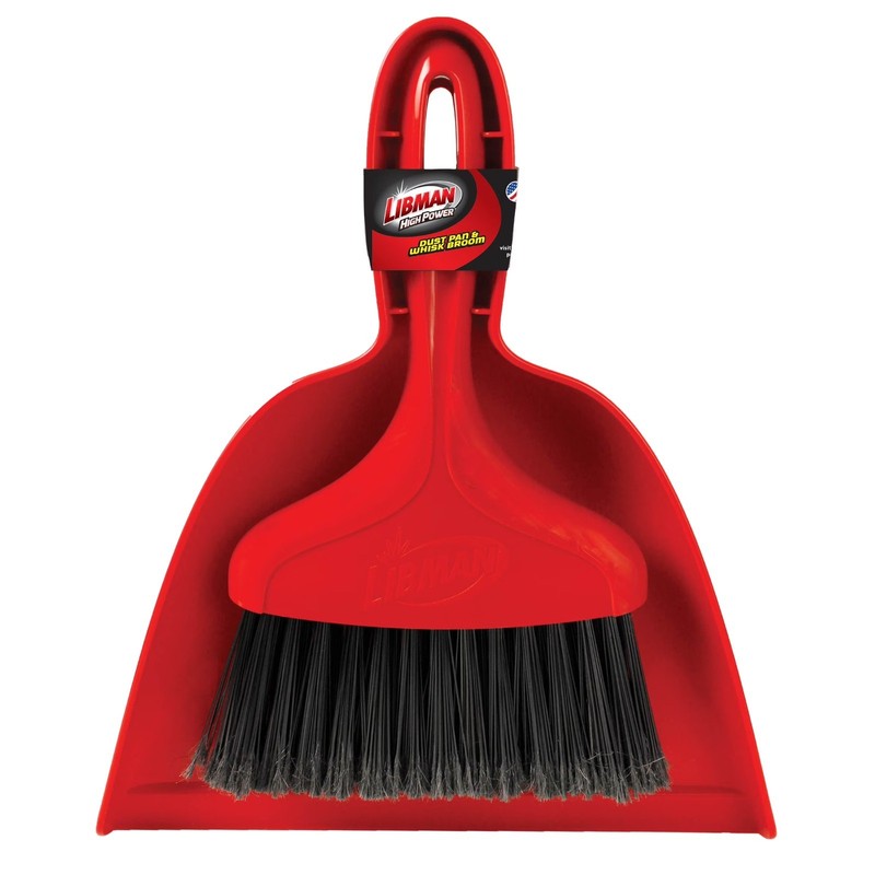 Heavy Duty Whisk Broom Dustpan Combo with Red Handle and Black Fibers gallery