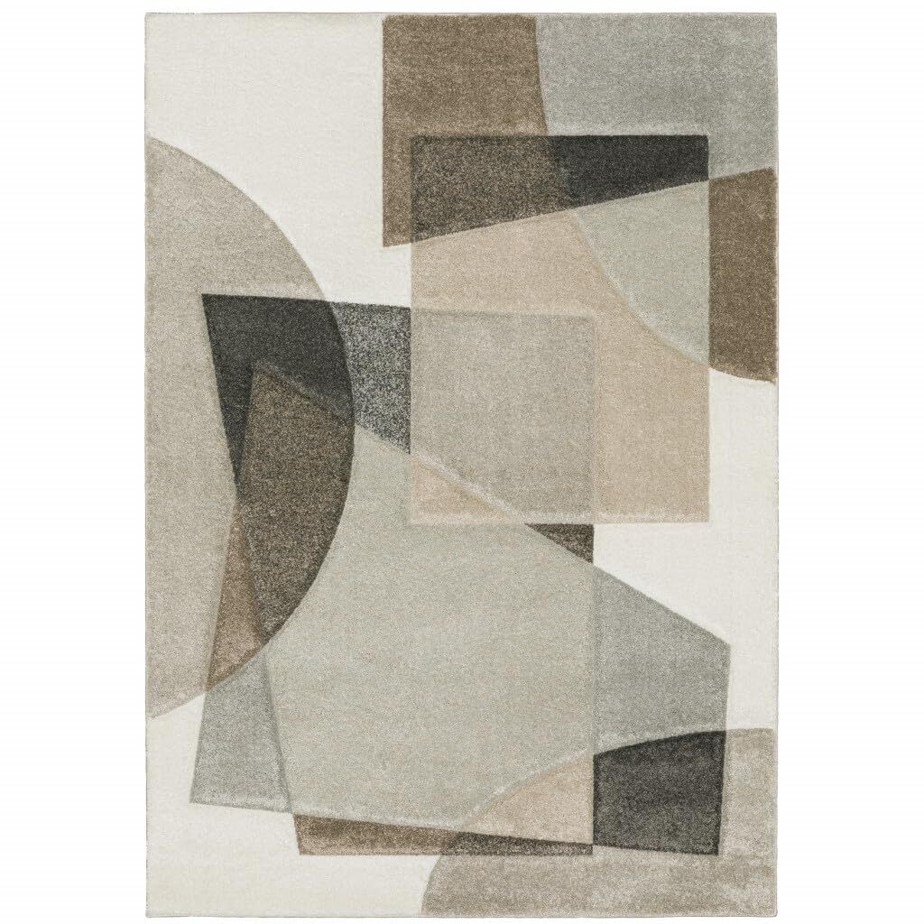 6' X 9' Beige Geometric Power Loom Stain Resistant Area Rug gallery