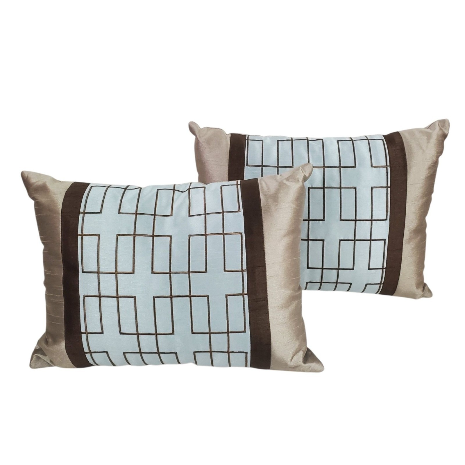Park Avenue Luxury Collection Throw Pillows 12"x16" Blue Brown Geometric Set 2 gallery