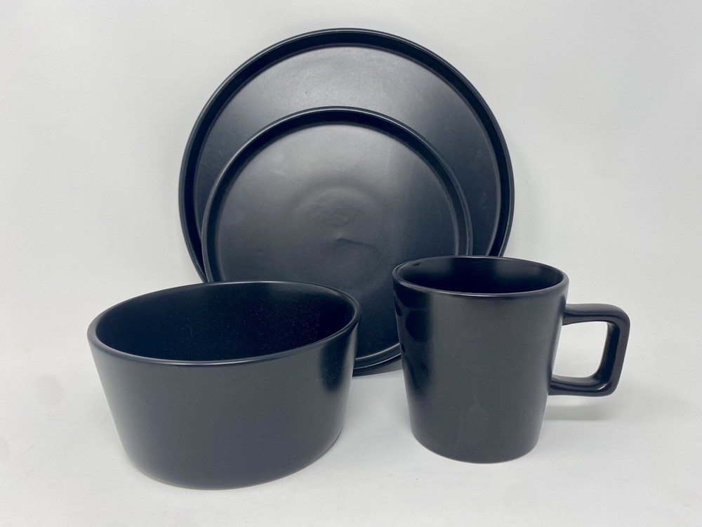 Stone Lain Stoneware Dinnerware Set, Service For 4, Matte Black, Free Ship!