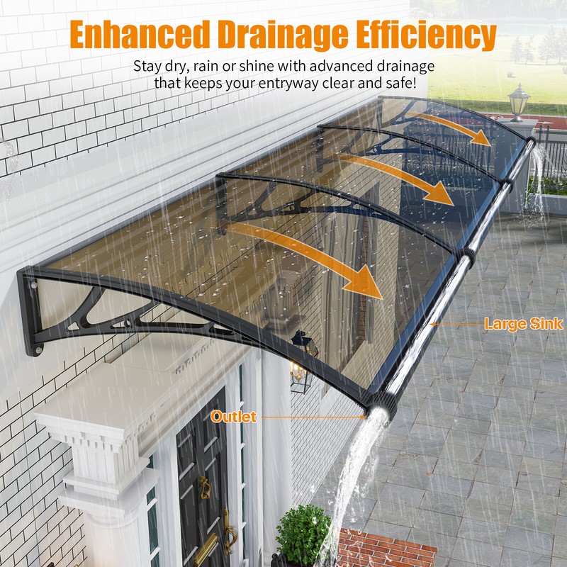 40/48/60/80" Solid Polycarbonate Awnings Door Canopy with Large Gutter Outdoor gallery