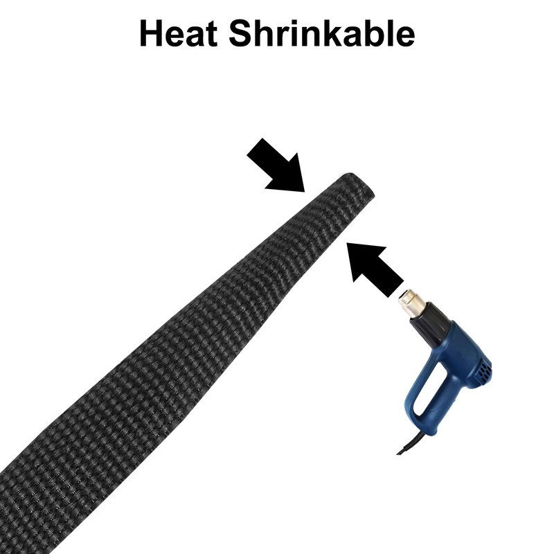 Braided Cable Sleeves , 3/8" 16ft Black PET Heat Shrinkable Cord Protector gallery