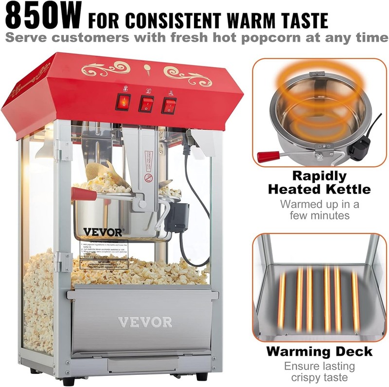 Commercial Popcorn Machine, 8 Oz Kettle, 850 W Countertop Popcorn Maker for 4... gallery