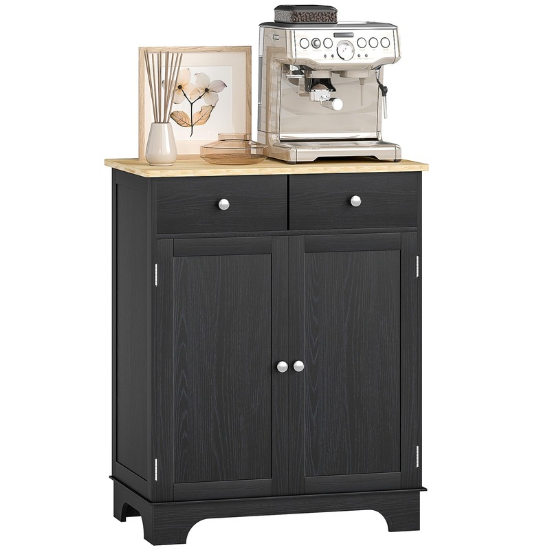 Kitchen Storage Cupboard Organizer Cabinet w/2 Drawers & Adjustable Shelf, Black gallery