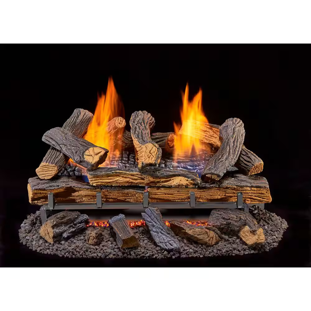 24 In. Split Oak Vent Free Indoor Natural Gas Log Set with Thermostat Control an gallery