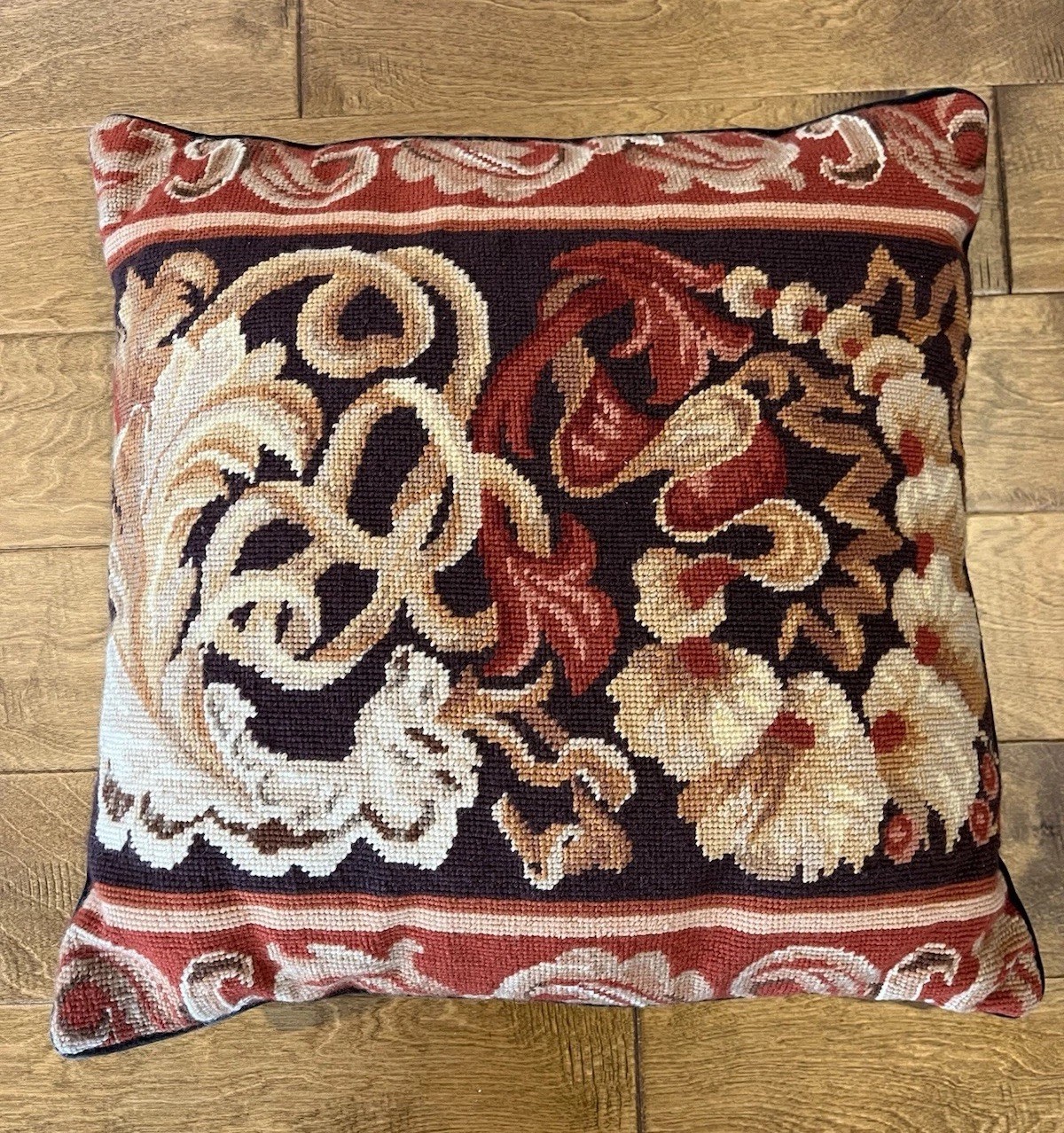 VTG Wool Handmade Petit Point Throw Pillow 18 X 18 Palazzo Multicolor gallery