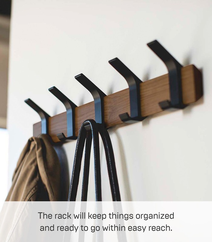 Yamazaki Home Rin Wall Mounted Coat Rack Wood Steel Modern Japanese Space Saving gallery