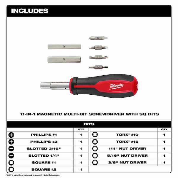 Milwaukee Tool 48-22-2914 11-In-1 Magnetic Multi-Bit Screwdriver gallery