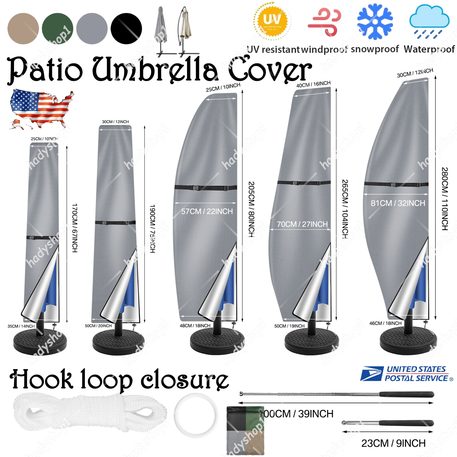 Patio Outdoor Umbrella Protective Canopy Cover Bag fit 6' 8' 9' 10' 13ft Market gallery