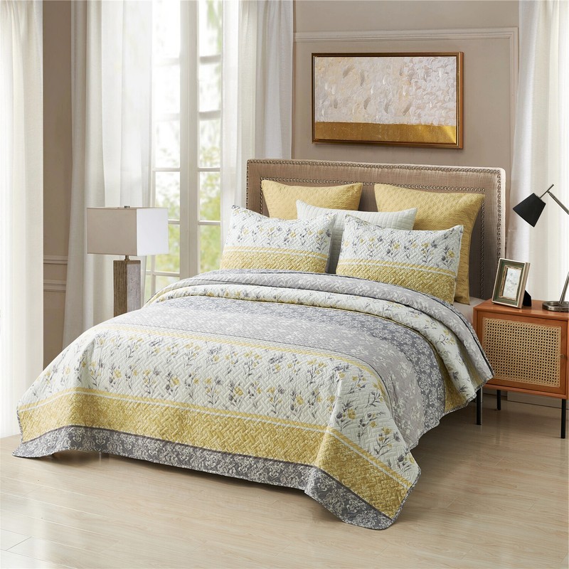 Floral Patchwork Boho Style Quilted Reversible Coverlet All Season Bedspread Set gallery