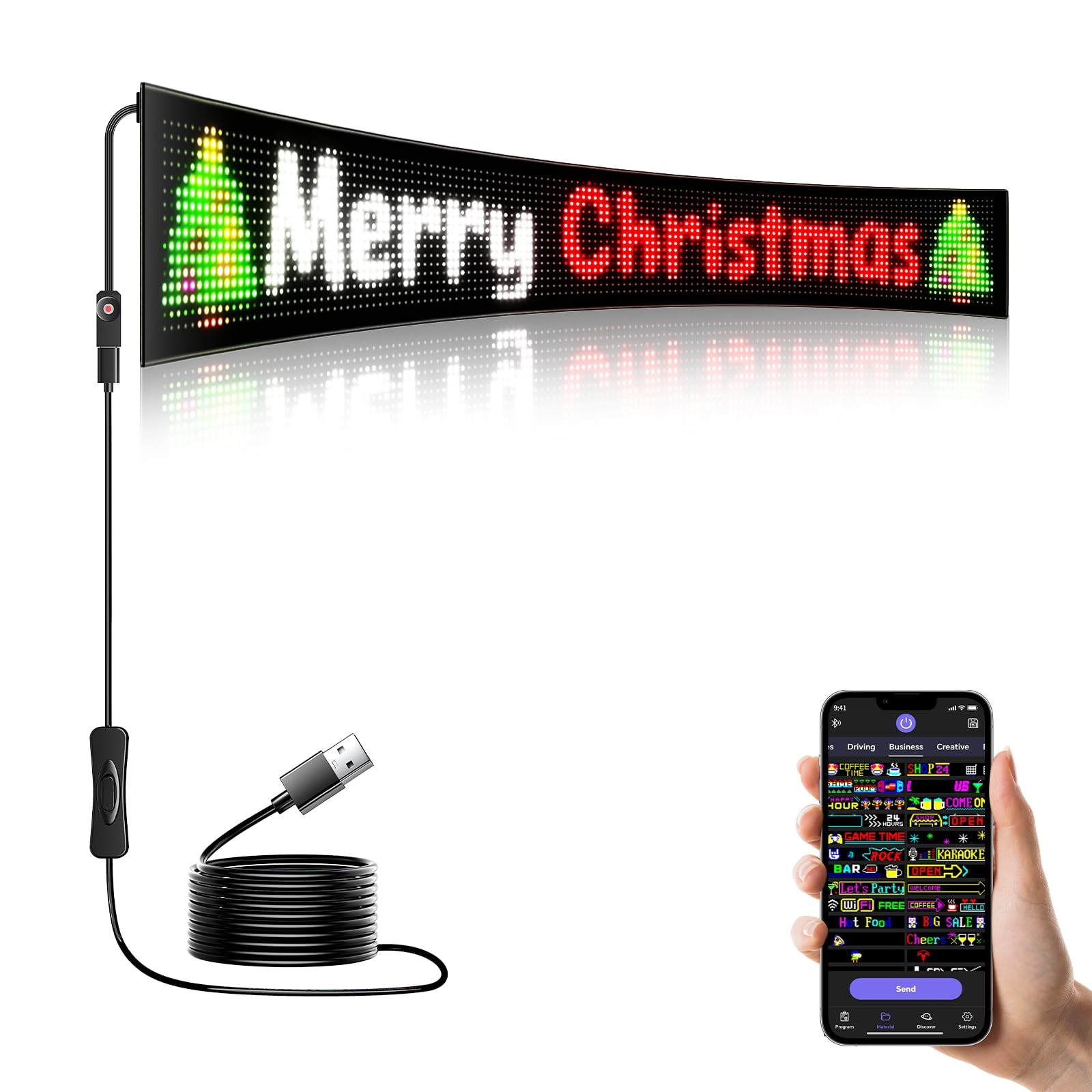 LED Sign - APP Control Scrolling&Stationary Display DIY 37x8in, Black gallery