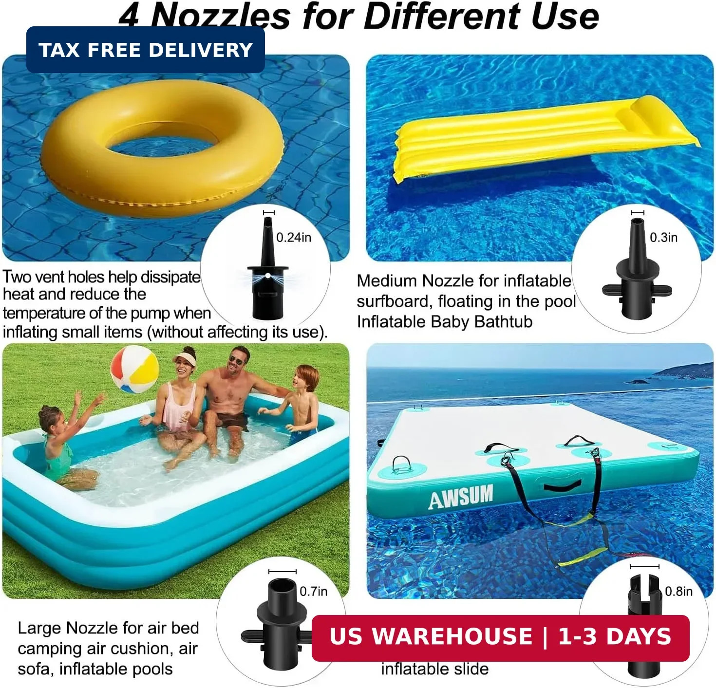 Electric Air Deflator Pump AC Air Mattress Quick Fill 600W 4 Nozzles gallery