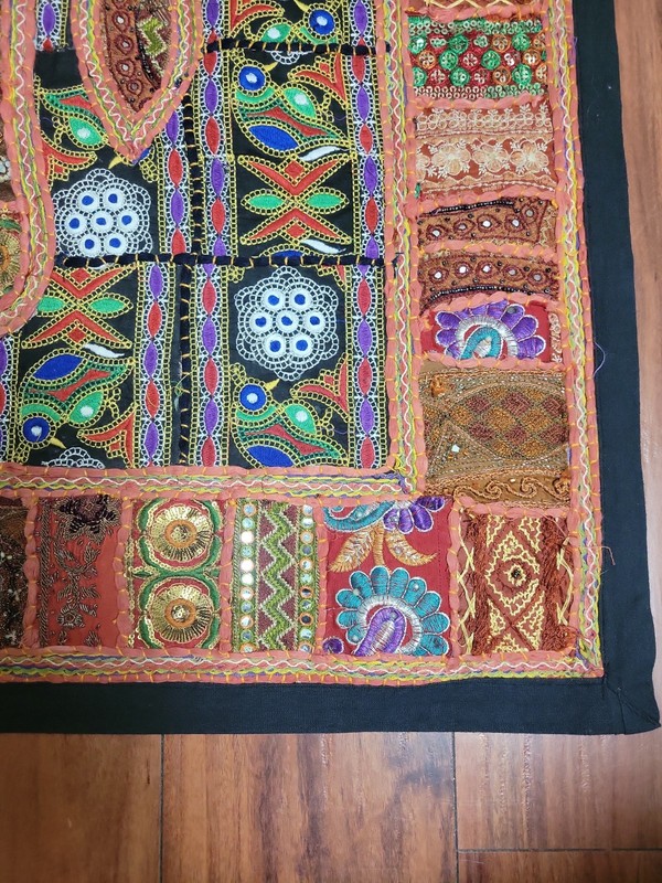 VTG Elephant Wall Hanging Patchwork Big Tapestry Beaded Hand Embroidered Boho gallery