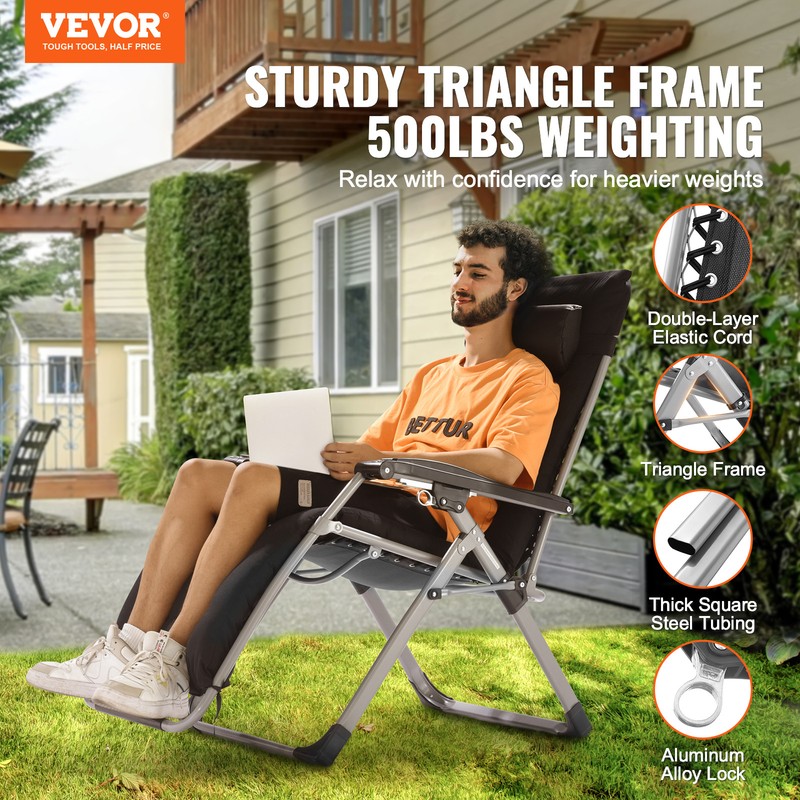 VEVOR Zero Gravity Chair 26" Zero Gravity Recliner Lounge Chair Indoor & Outdoor gallery
