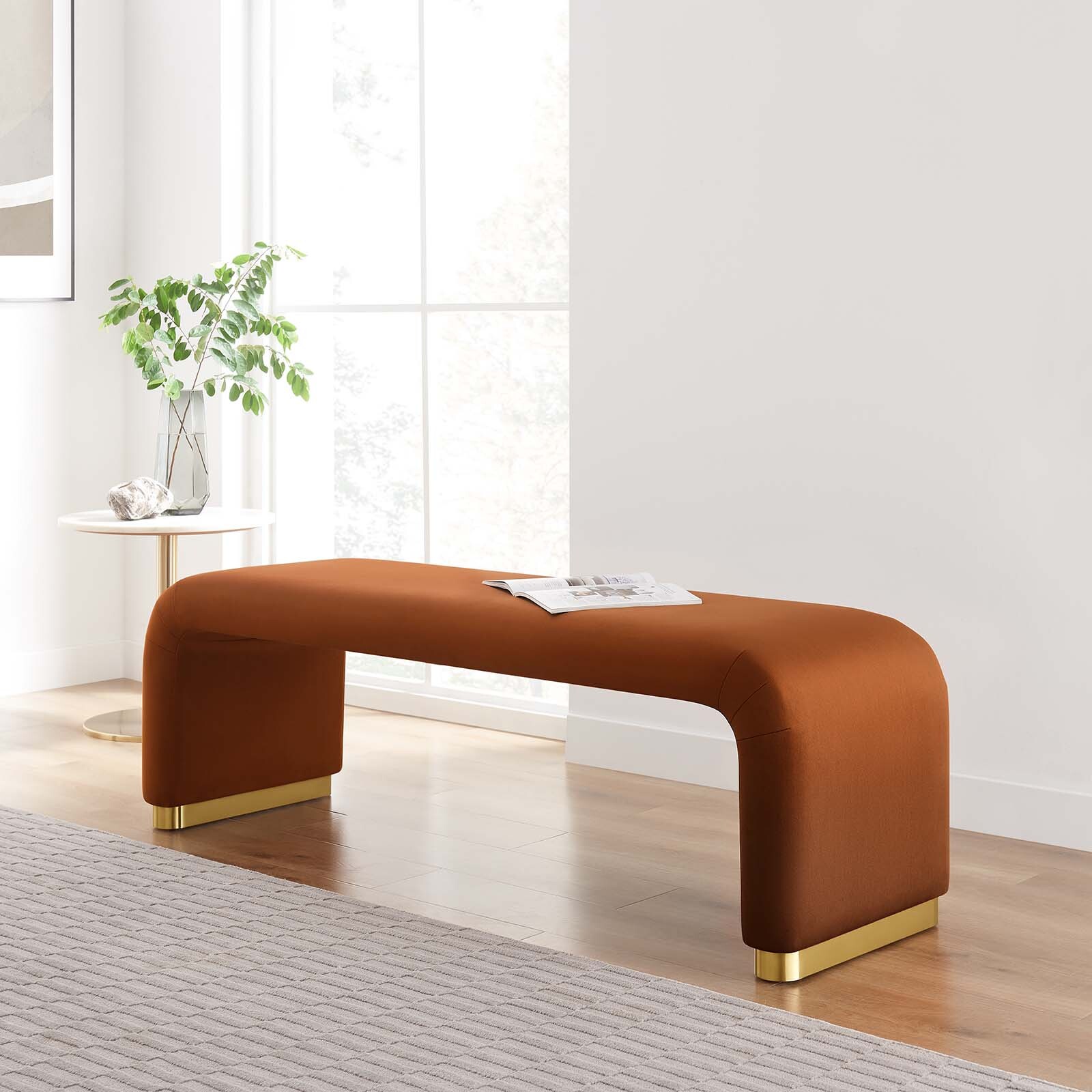Modway Koda 60" Performance Velvet Waterfall Long Bench in Brass Rust gallery