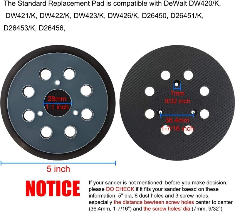 5" 8 Hole Hook & Loop Sander Pad for DeWalt DW420 DW421 DW423 DW426 D26451 gallery